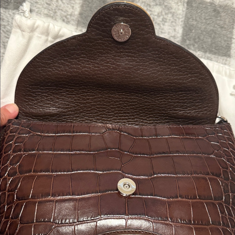 Brighton Dark Brown Croc-Embossed Top Handle Crossbody with Gold Accent - Picture 3 of 6